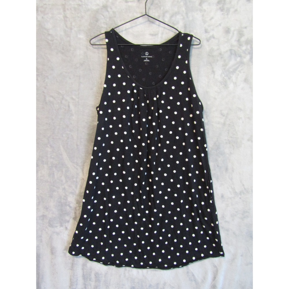 Lands' End Tank Top Women XL 18 Black Polka Dot Good Pleated Pockets Cotton